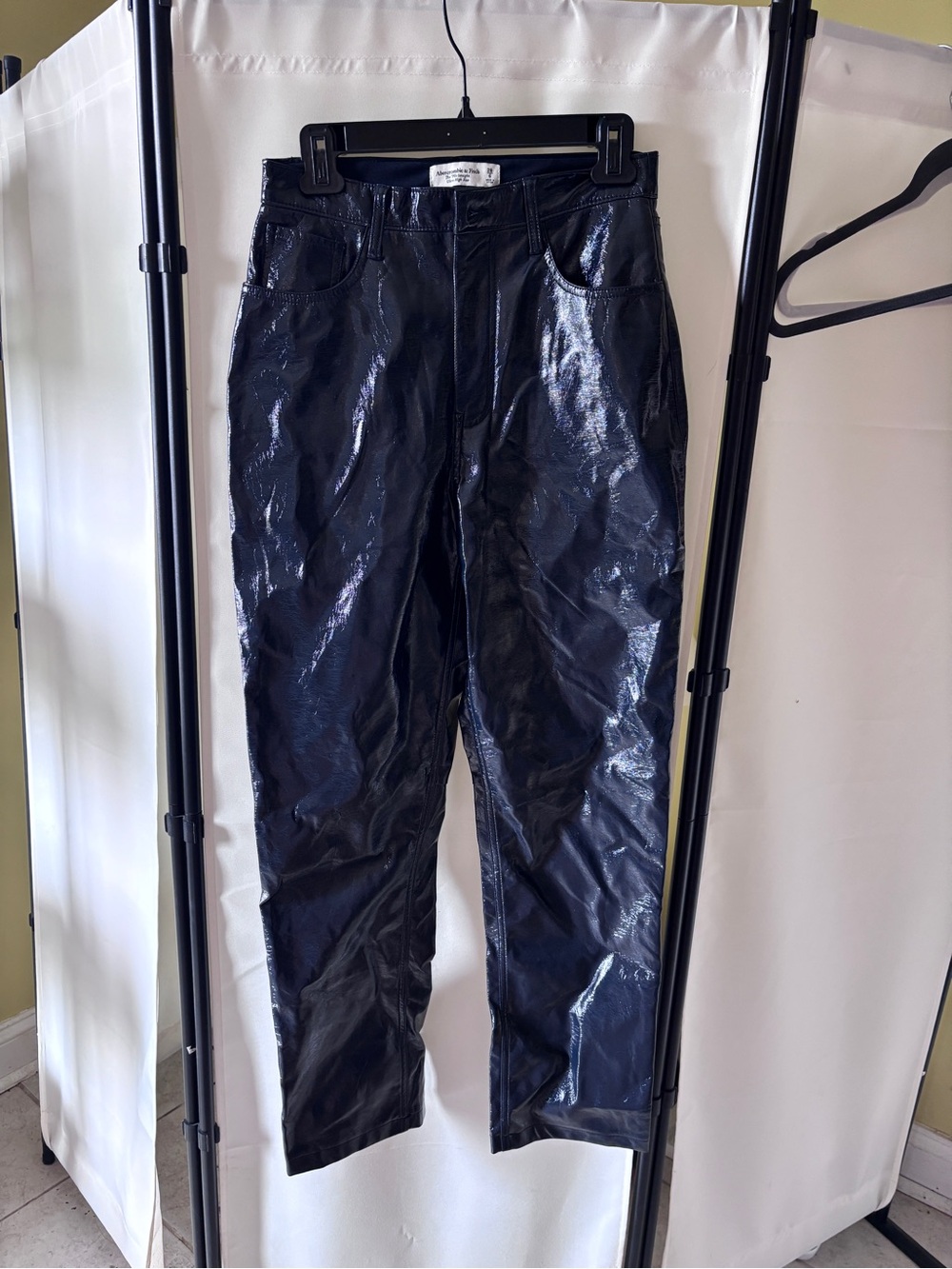 Abercrombie & Fitch Women's Shiny Black Leather Straight-Leg Pants